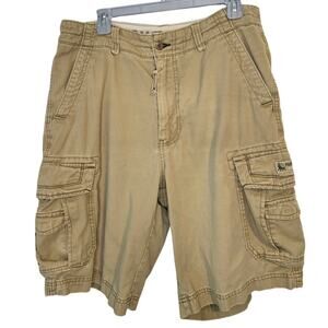 VTG Y2K UNIONBAY Khaki Tan Baggy Cargo Shorts Size 32 100% Cotton Preppy Skater